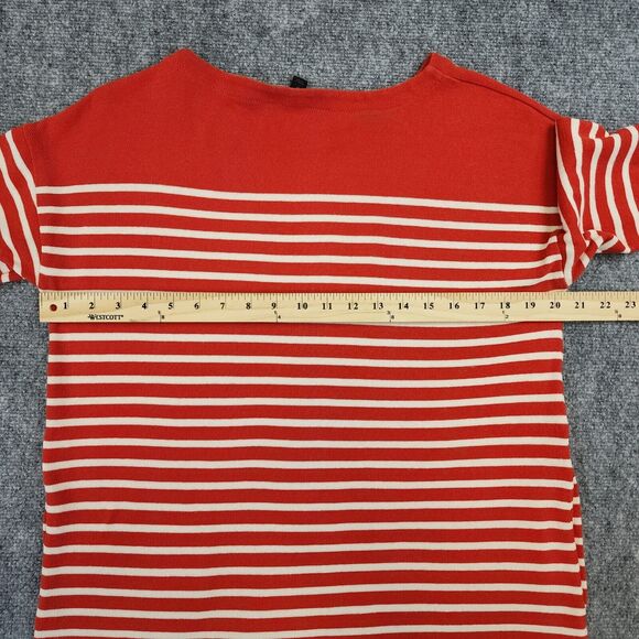 J Crew Dress Womens Medium Red Ivory Striped Knit Tunic 3/4 Sleeve Casual Pocket - Picture 4 of 14